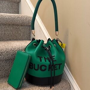 Green 'The Bucket' Drawstring Bucket Bag with Pouch